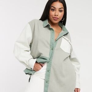 Missguided Green and White Button Down Shirt